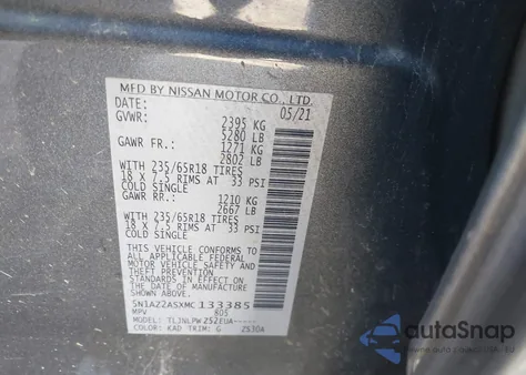 2021 Nissan Murano S Intelligent Awd from USA, damaged, VIN 5N1AZ2ASXMC133385